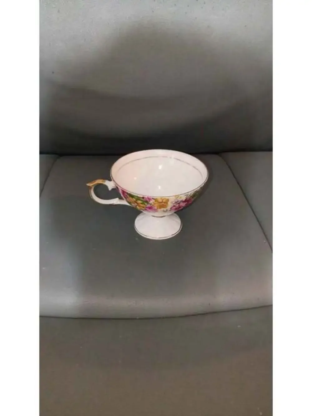 Vintage Floral Footed Tea Cup with Gold Trim